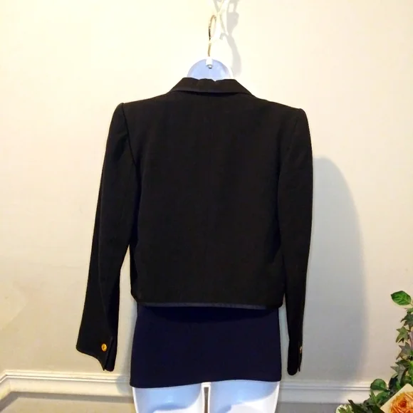 Vintage 1980's Saint Laurent Black Cropped Tuxedo Jacket & Navy Camisole Top - Picture 5 of 14